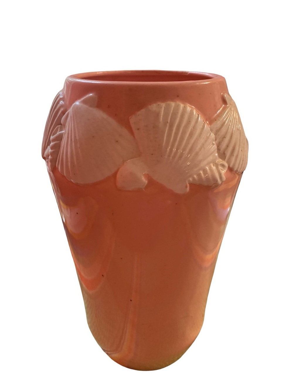 Lord & Taylor Art Deco Revival glass vase featuring a draped shell Japan 9”